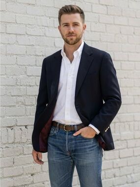 Jack Victor Men's 44R Dark Navy Super 110’s Italy Wool Blazer Jacket Sport Coat
